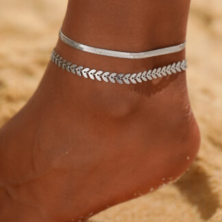 Stainless Steel Leaf Wrap Anklet for Women – Elegant Blade Chain Jewelry
