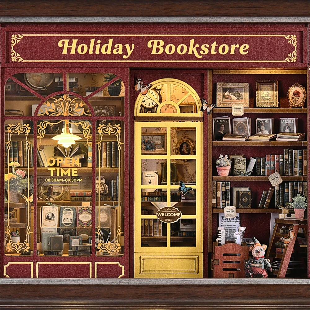 DIY Holiday Book Nook – 3D Wooden Bookstore Puzzle & Dollhouse Ornament - Image 2