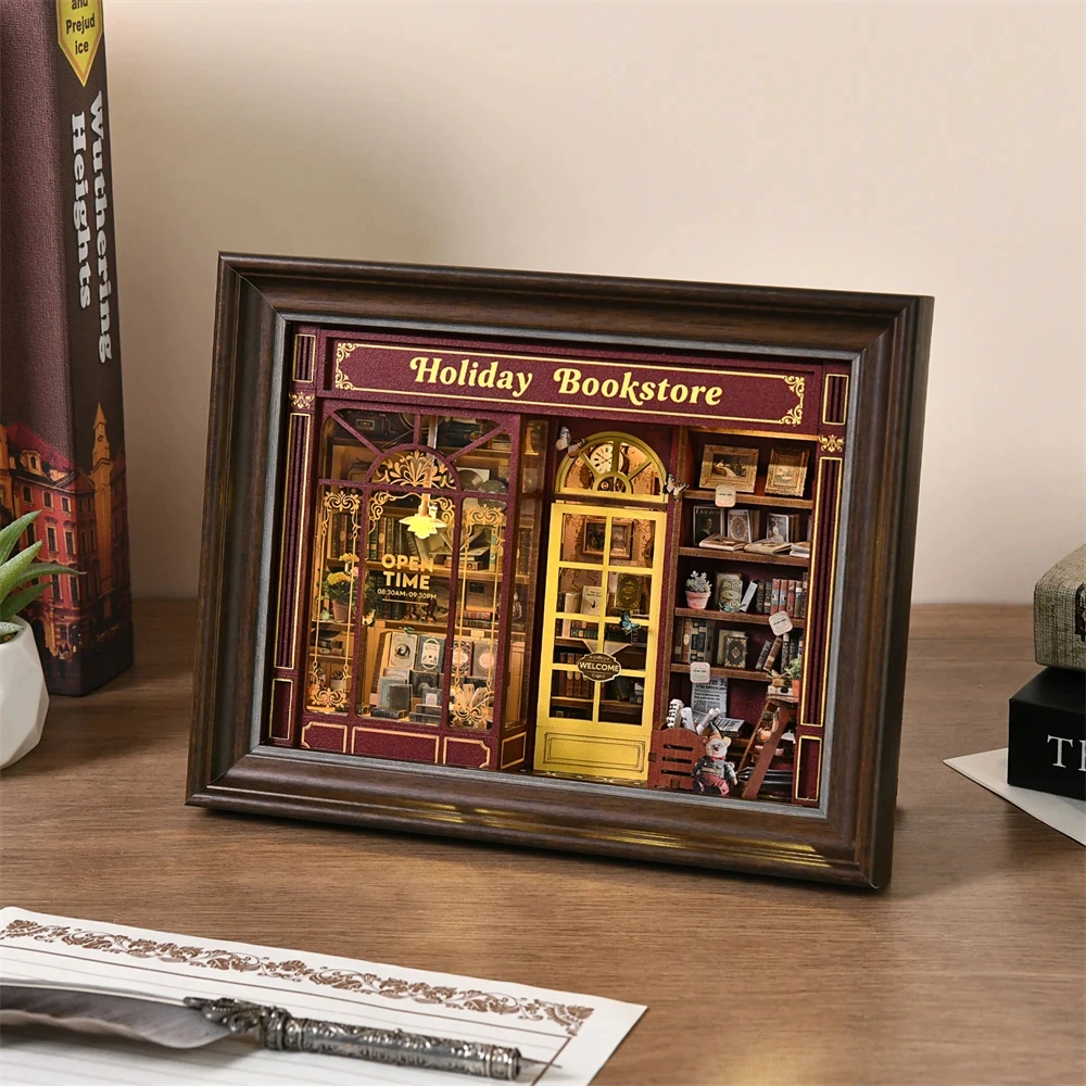 DIY Holiday Book Nook – 3D Wooden Bookstore Puzzle & Dollhouse Ornament