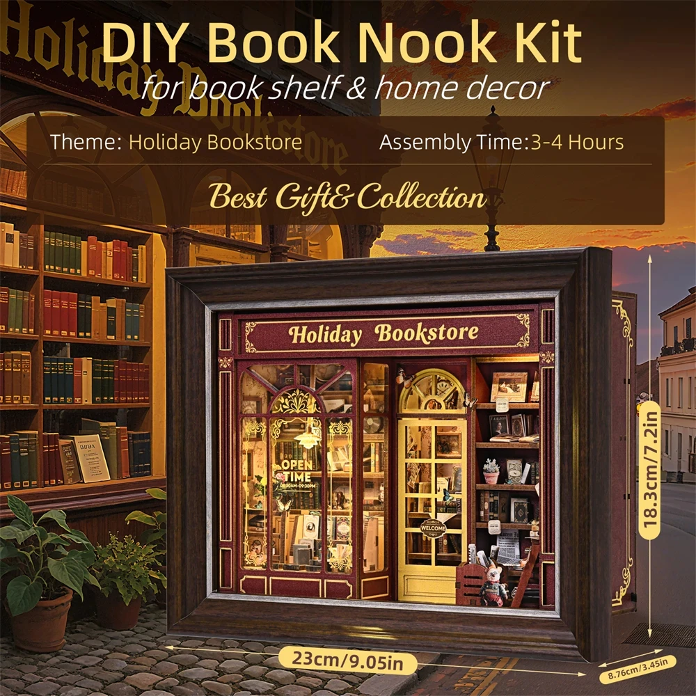 DIY Holiday Book Nook – 3D Wooden Bookstore Puzzle & Dollhouse Ornament - Image 5