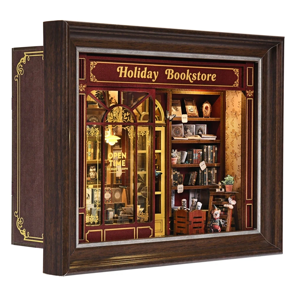 DIY Holiday Book Nook – 3D Wooden Bookstore Puzzle & Dollhouse Ornament - Image 4