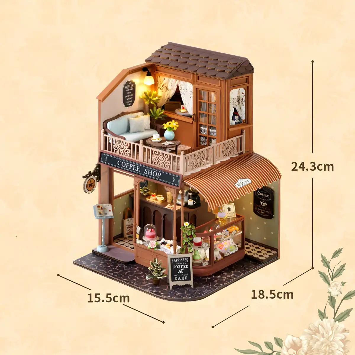 DIY Wooden Duplex Café Miniature House Kit with Music Box - Image 6