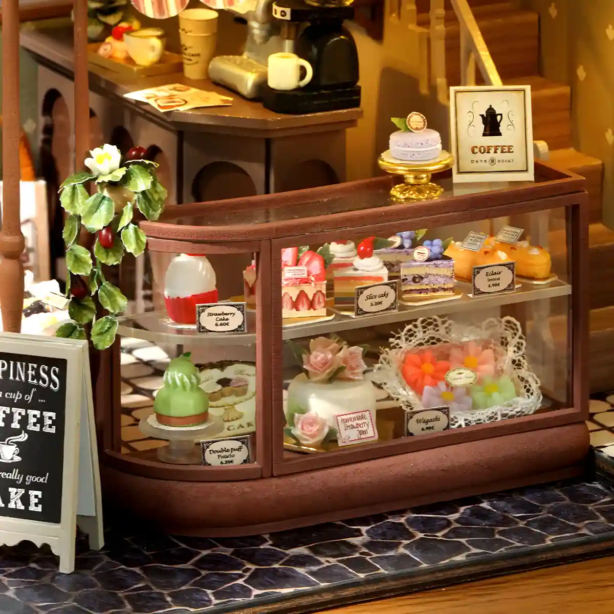 DIY Wooden Duplex Café Miniature House Kit with Music Box - Image 2
