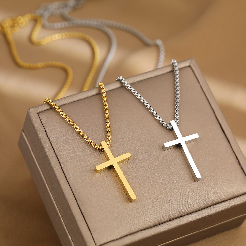 Cross Pendant Streetwear Necklace – Grunge Y2K Stainless Steel Chain - Image 3