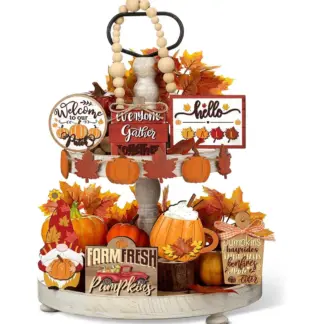 Rustic Thanksgiving Tiered Tray Decor Set – 8-Piece Autumn Farmhouse Collection