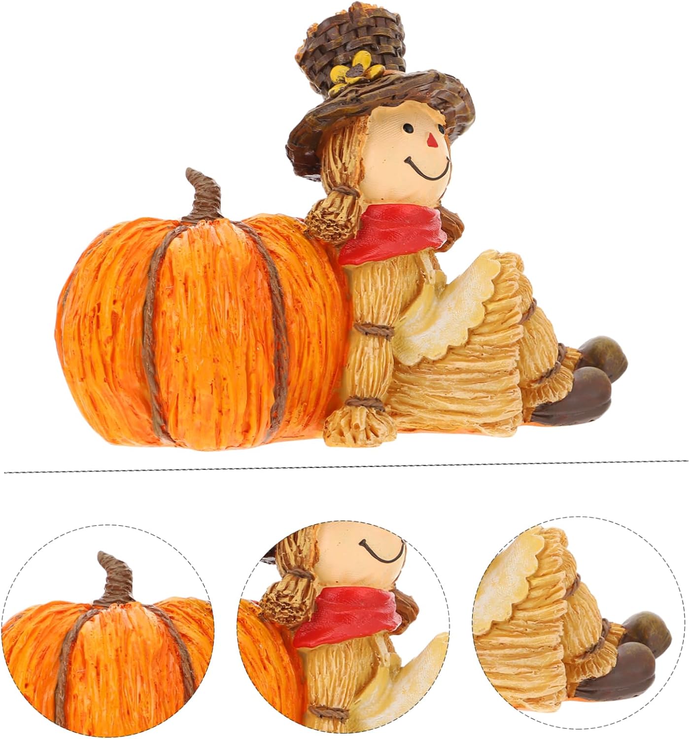Whimsical Scarecrow on Pumpkin Resin Statue – Cute Décor - Image 5