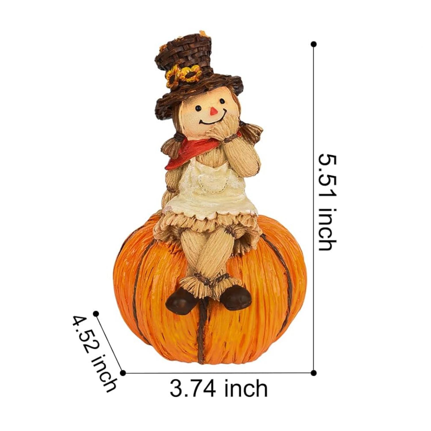 Whimsical Scarecrow on Pumpkin Resin Statue – Cute Décor - Image 6