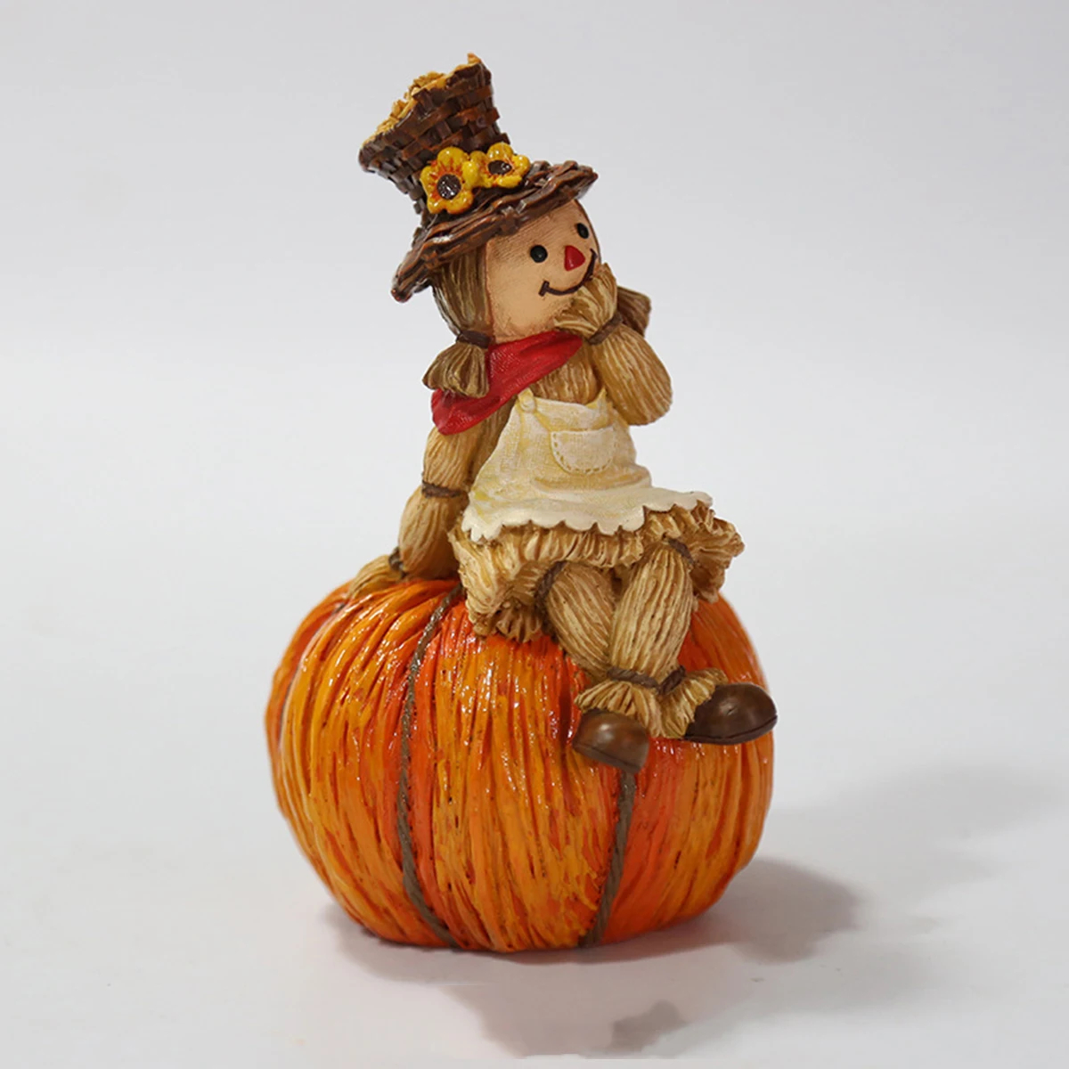 Whimsical Scarecrow on Pumpkin Resin Statue – Cute Décor - Image 2