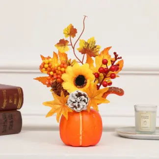 Autumn Harvest Pumpkin & Maple Leaf Table Decor Set for Halloween & Thanksgiving