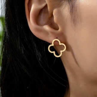 Gold Plated Hollow Plum Blossom Clover Drop Earrings – Simple Chic Style