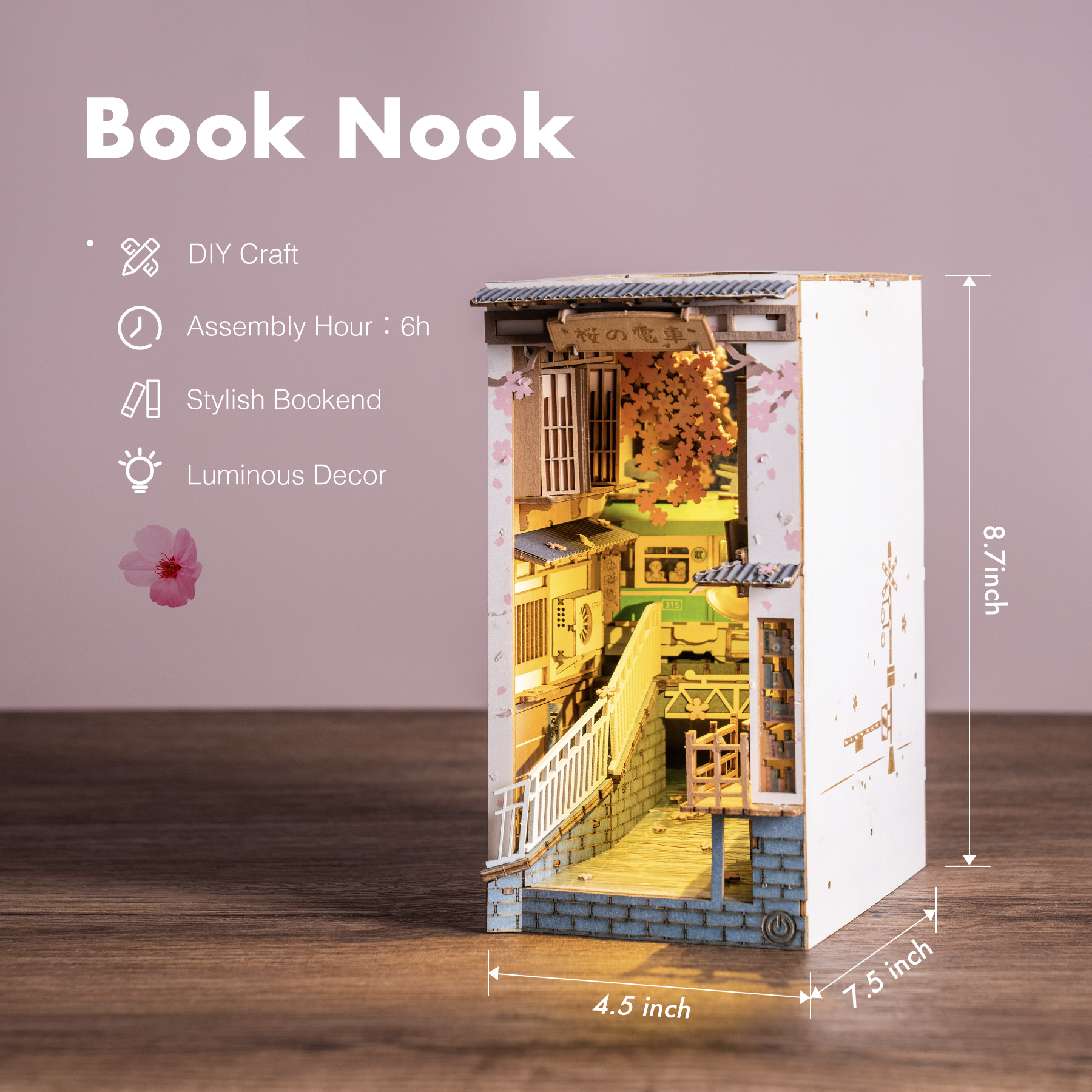 DIY Wooden Book Nook – Sakura Tram Miniature Bookshelf Insert Kit - Image 8