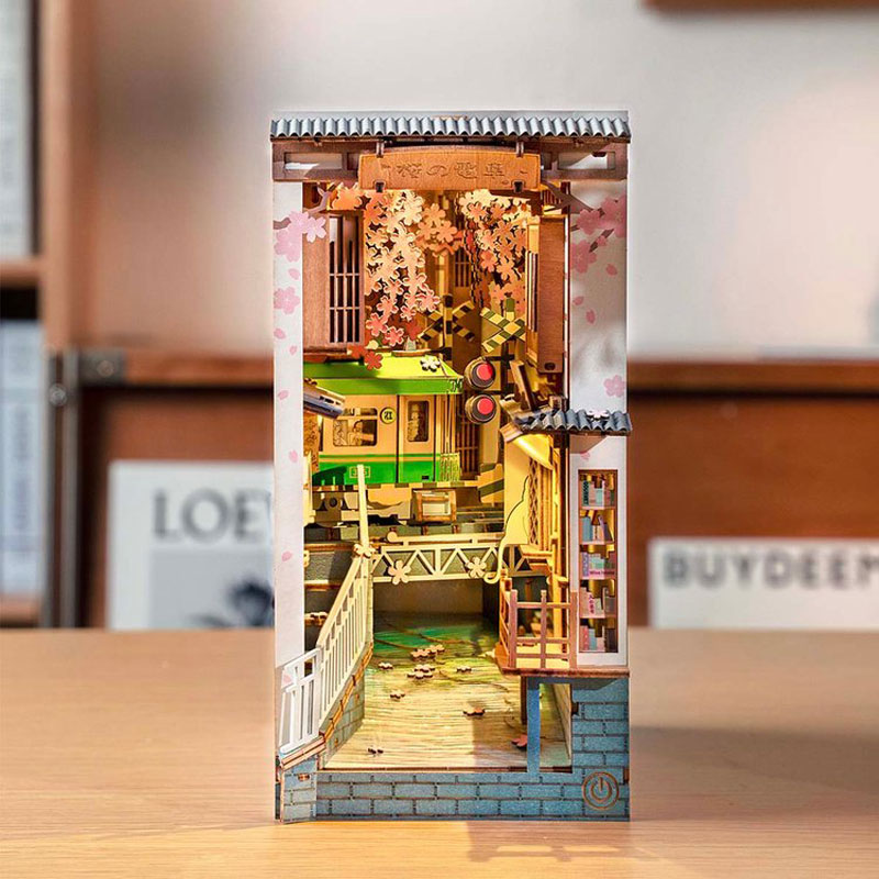 DIY Wooden Book Nook – Sakura Tram Miniature Bookshelf Insert Kit - Image 3