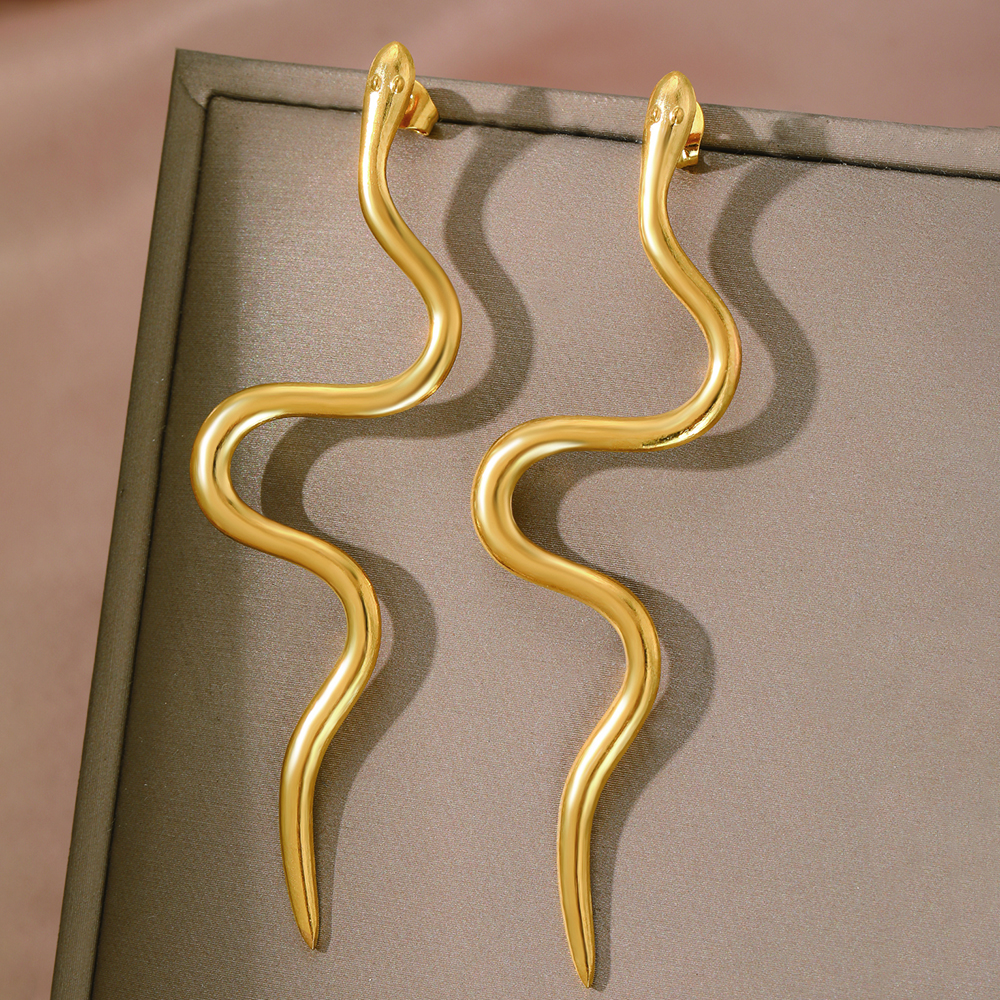 Elegant Snake Design Stainless Steel Stud Earrings for Women - Image 2