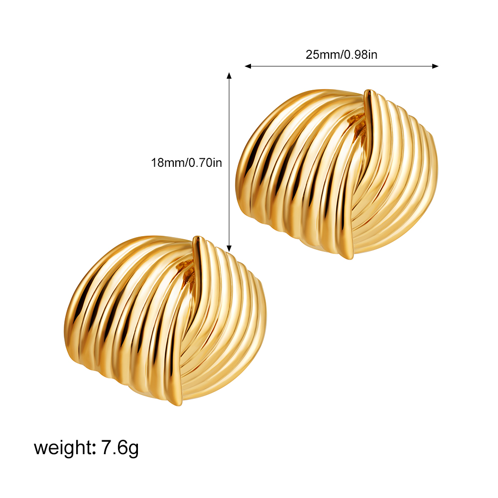 Retro Textured Intersecting Earrings - Gold Stainless Steel Statement Jewelry - Image 5