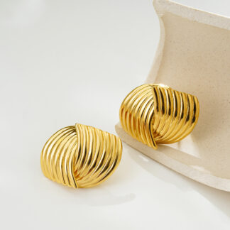 Retro Textured Intersecting Earrings - Gold Stainless Steel Statement Jewelry