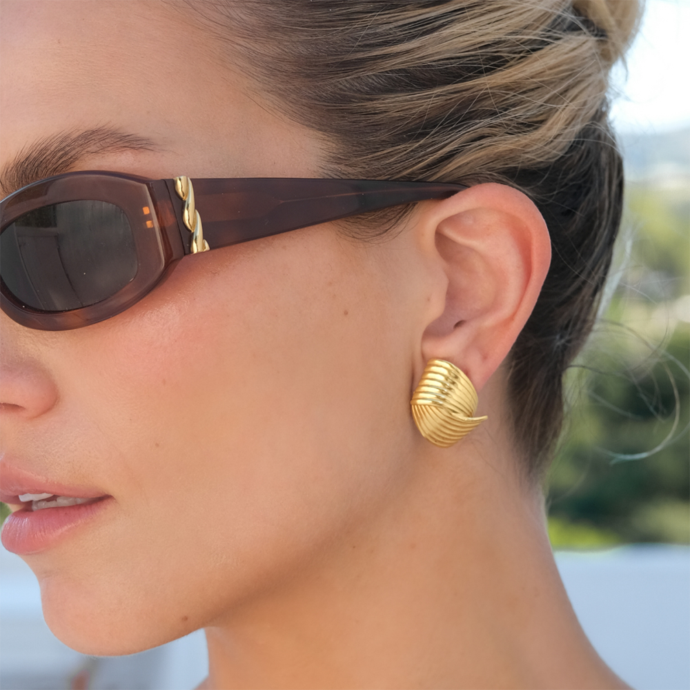 Retro Textured Intersecting Earrings - Gold Stainless Steel Statement Jewelry - Image 4