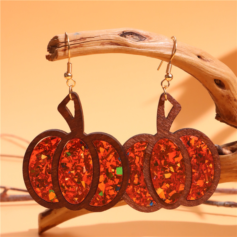 Glitter Pumpkin Hollow Earrings - 2pcs Thanksgiving Women’s Accessories - Image 6