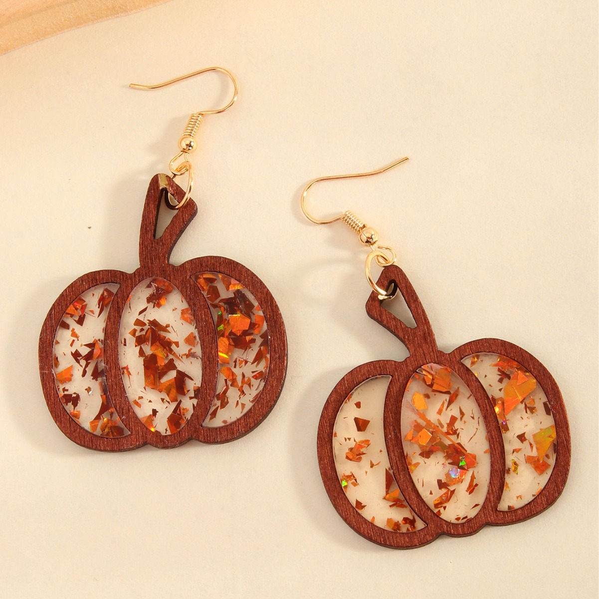 Glitter Pumpkin Hollow Earrings - 2pcs Thanksgiving Women’s Accessories - Image 2