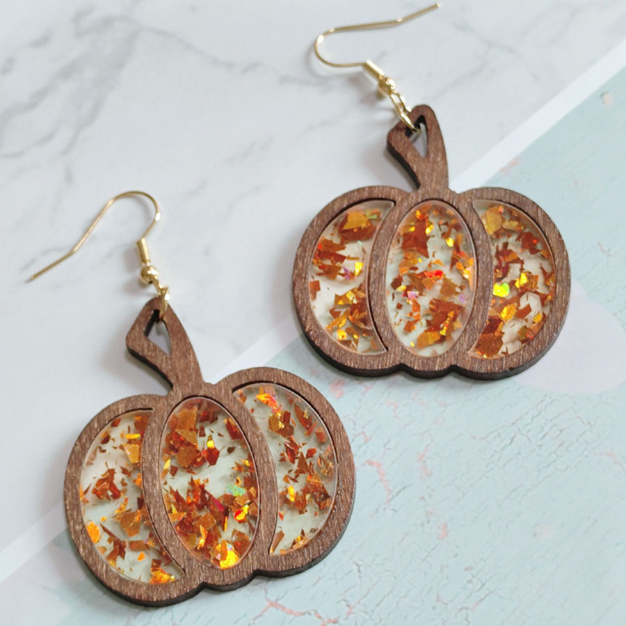 Glitter Pumpkin Hollow Earrings - 2pcs Thanksgiving Women’s Accessories