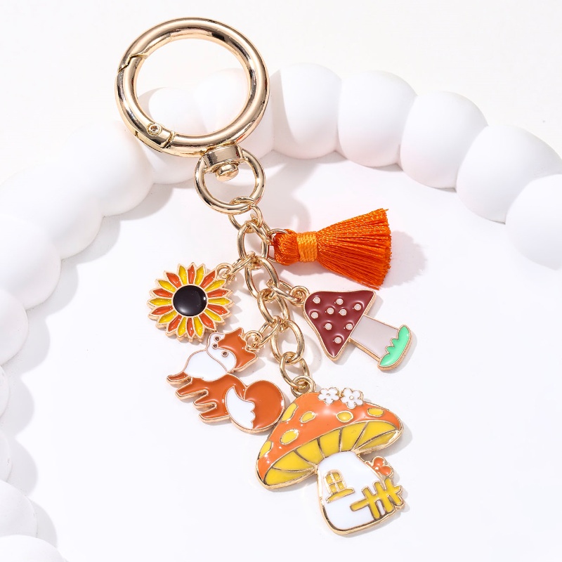 Cute Sunflower Pumpkin Maple Leaves Fox Mushroom Keychain - Thanksgiving Gift - Image 3