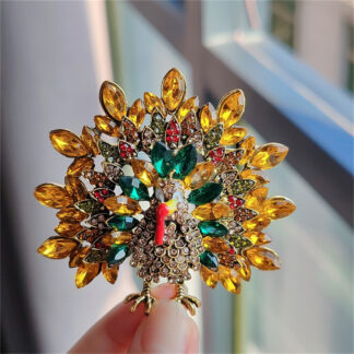 Retro Turkey Brooch with Rhinestones - Creative Thanksgiving Pin