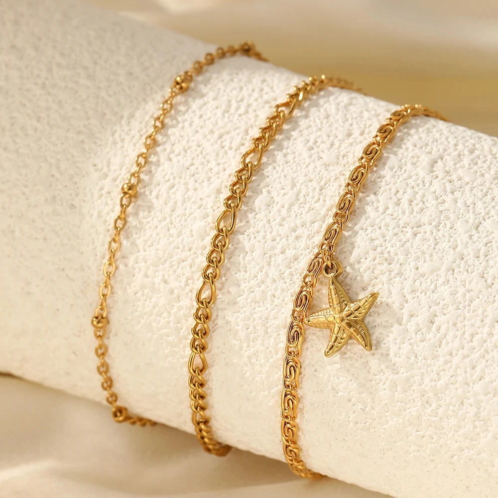 Elegant Starfish Triple Chain Stainless Steel Anklet for Women - Image 4