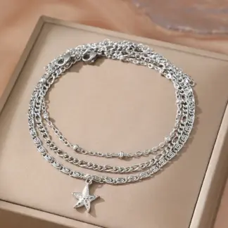 Elegant Starfish Triple Chain Stainless Steel Anklet for Women