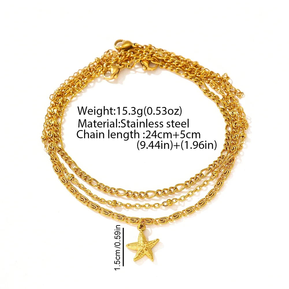 Elegant Starfish Triple Chain Stainless Steel Anklet for Women - Image 6