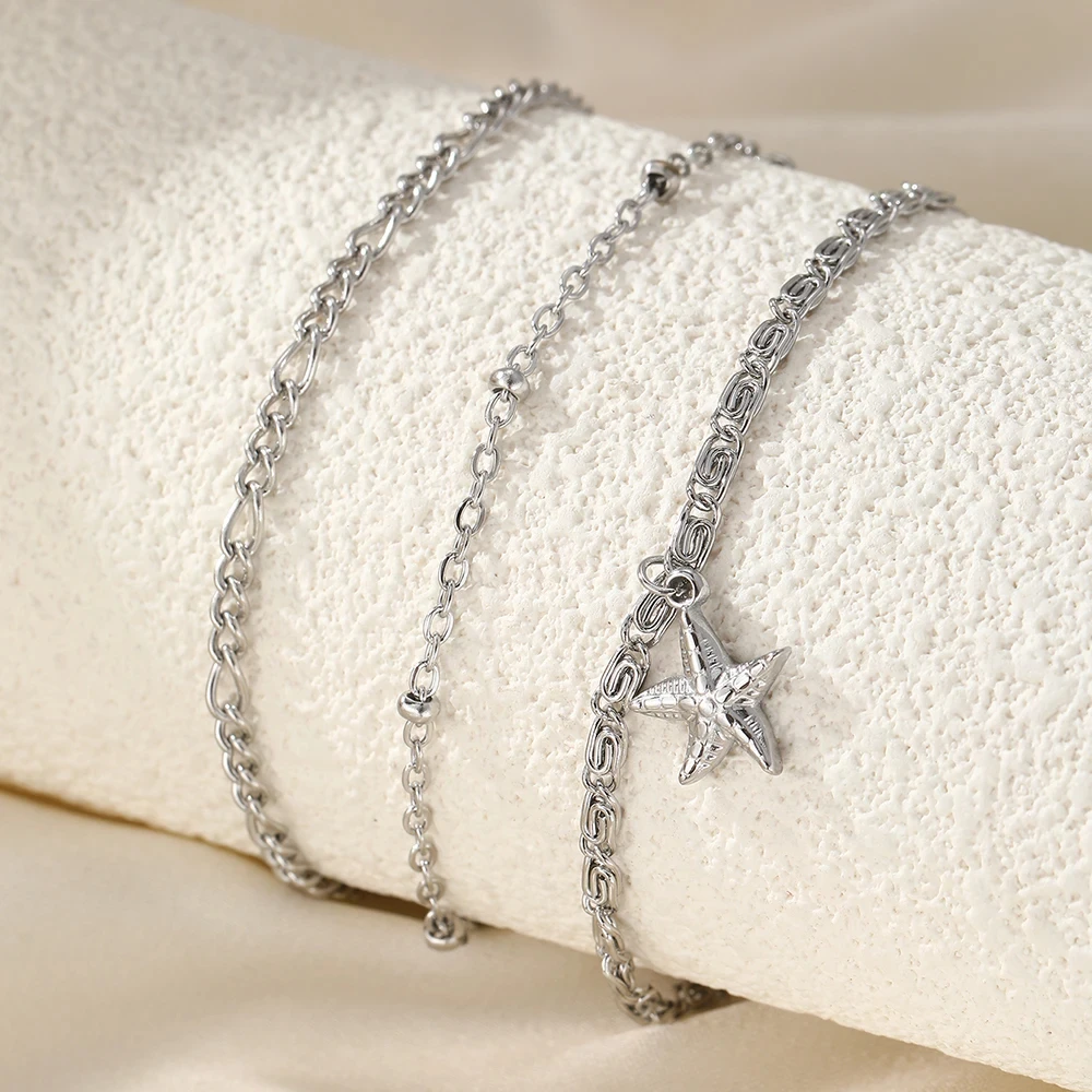 Elegant Starfish Triple Chain Stainless Steel Anklet for Women - Image 5