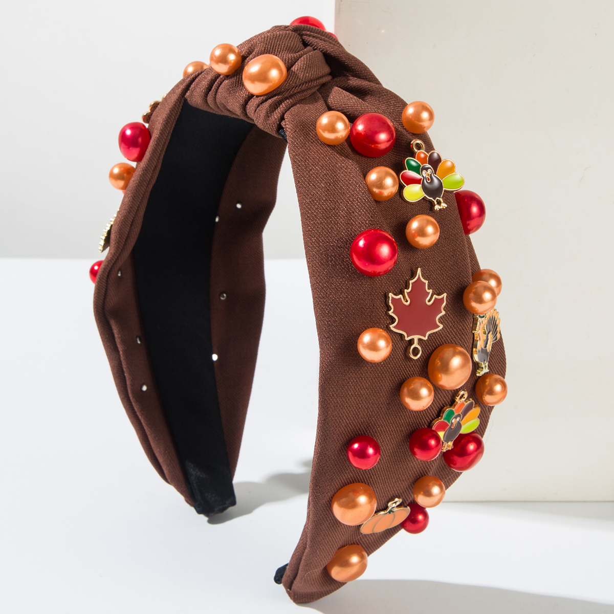 Elegant Thanksgiving Maple Leaf & Turkey Beaded Holiday Headband - Image 2