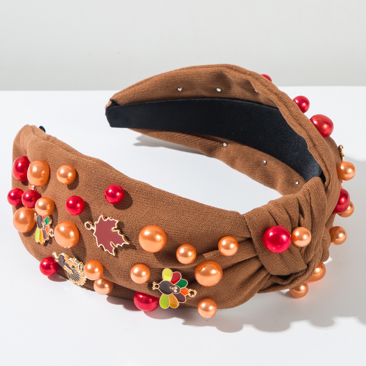Elegant Thanksgiving Maple Leaf & Turkey Beaded Holiday Headband - Image 4