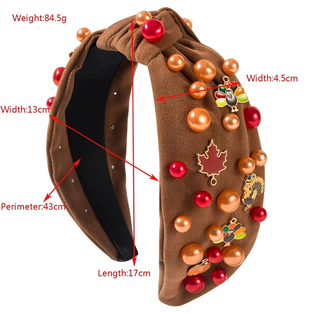 Elegant Thanksgiving Maple Leaf & Turkey Beaded Holiday Headband - Image 6