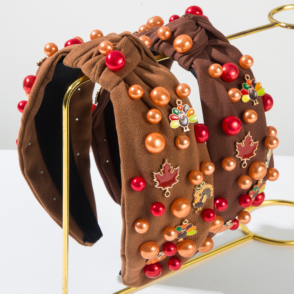 Elegant Thanksgiving Maple Leaf & Turkey Beaded Holiday Headband