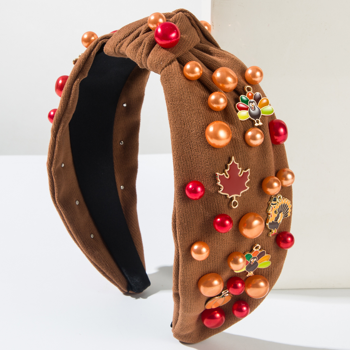 Elegant Thanksgiving Maple Leaf & Turkey Beaded Holiday Headband - Image 5