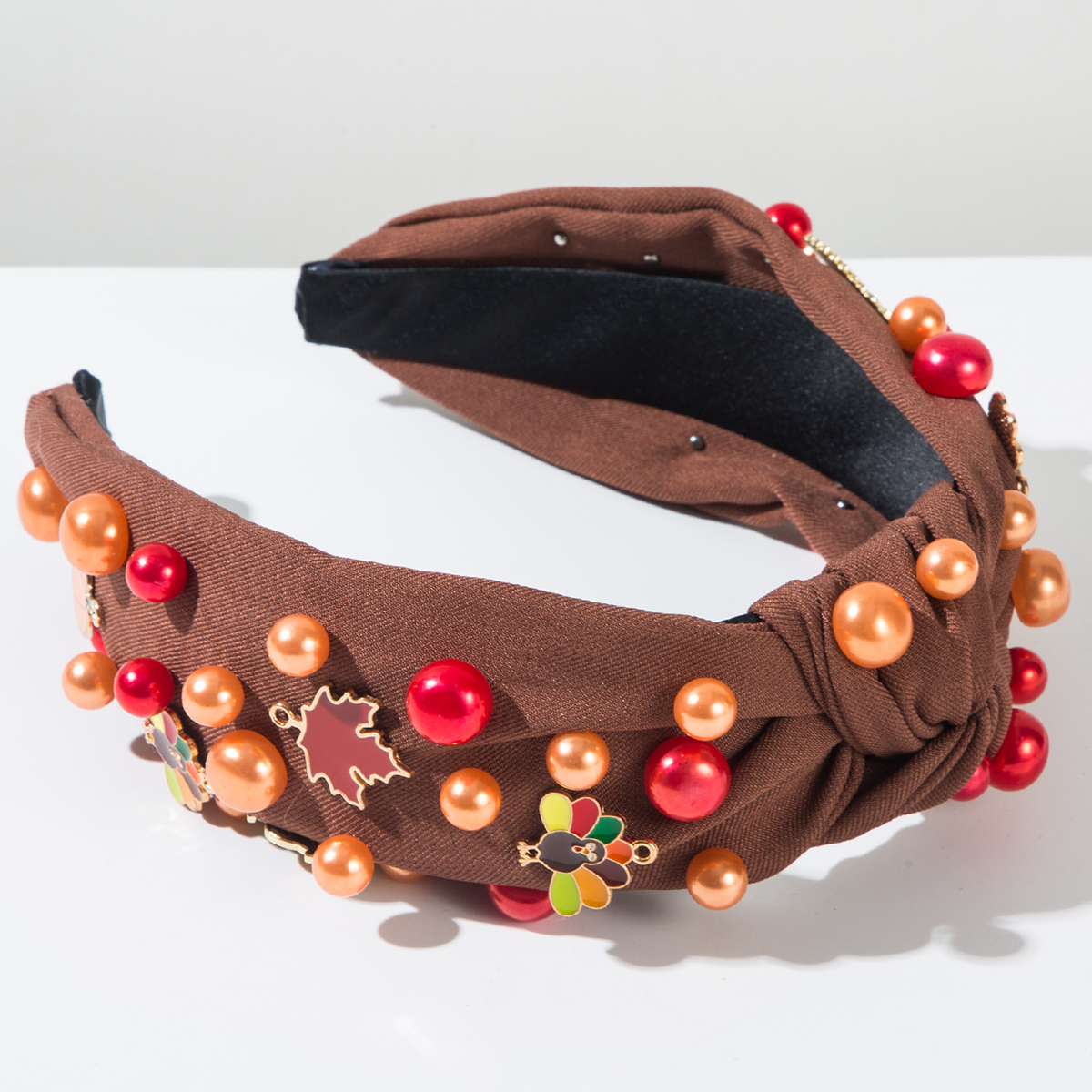 Elegant Thanksgiving Maple Leaf & Turkey Beaded Holiday Headband - Image 3