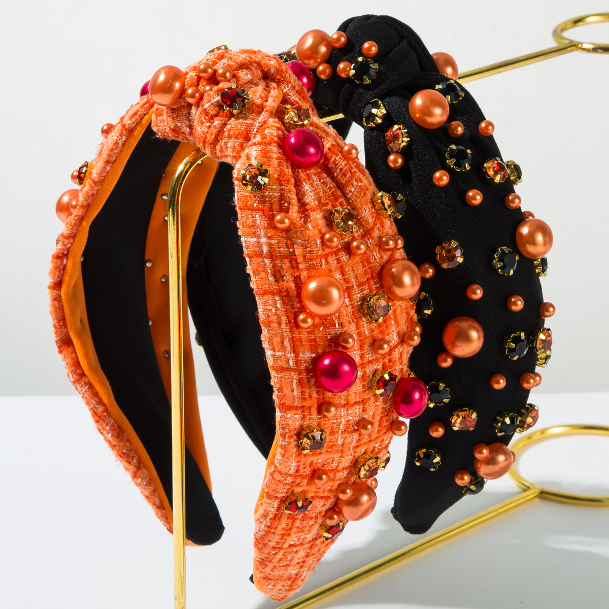 Pearl Rhinestone Headband for Women – Knotted High Skull Design