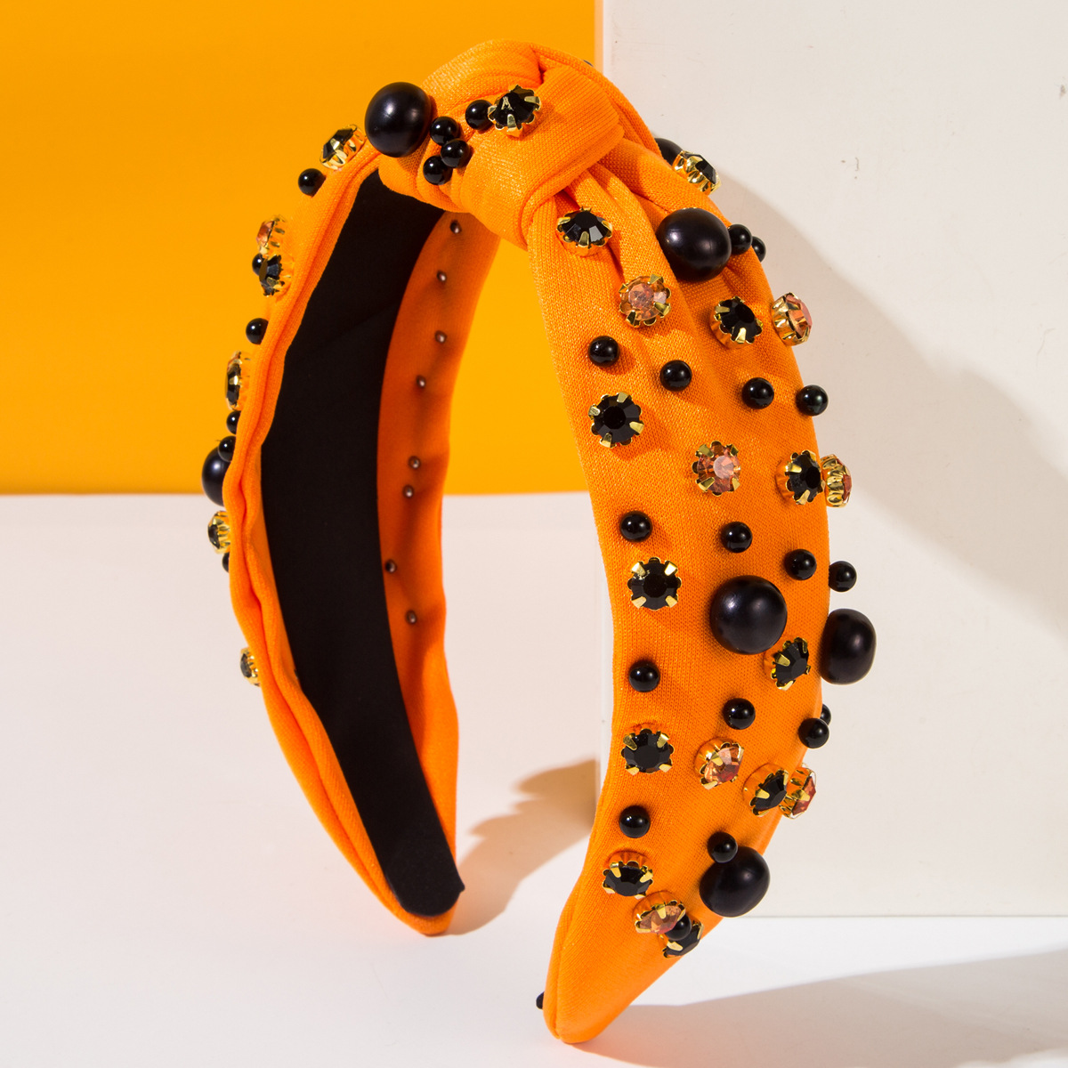 Pearl Rhinestone Headband for Women – Knotted High Skull Design - Image 4