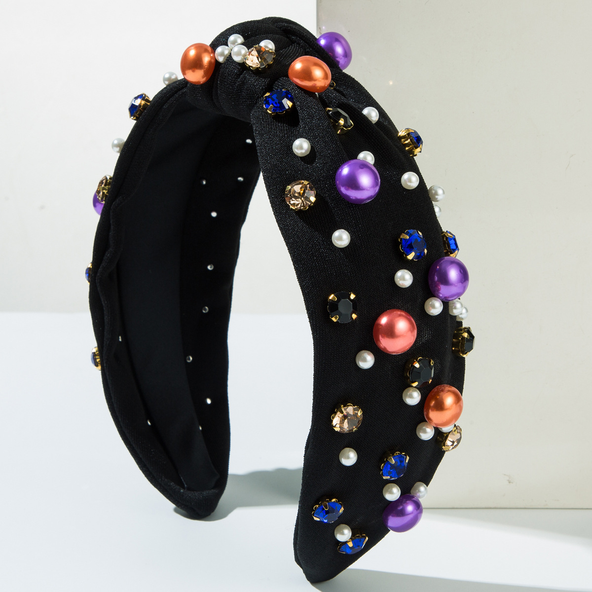 Pearl Rhinestone Headband for Women – Knotted High Skull Design - Image 2