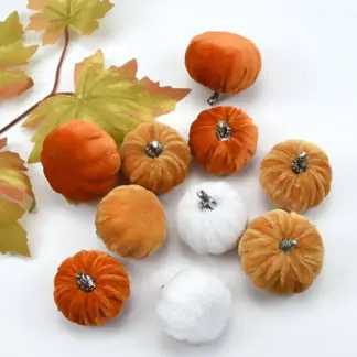 Velvet Artificial Pumpkin Set – 10pcs Fall Harvest & Thanksgiving Decorations