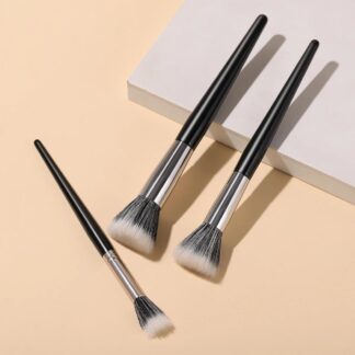3-Piece Goat Hair Stippling Makeup Brush Set – Highlight, Blush & Loose Powder