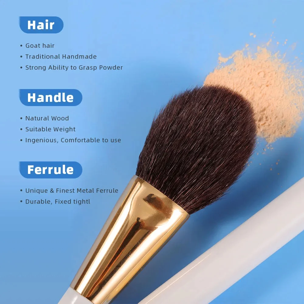 3pcs White Makeup Brush Set for Powder, Blush, Contour & Highlight - Image 3