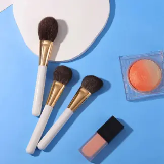3pcs White Makeup Brush Set for Powder, Blush, Contour & Highlight
