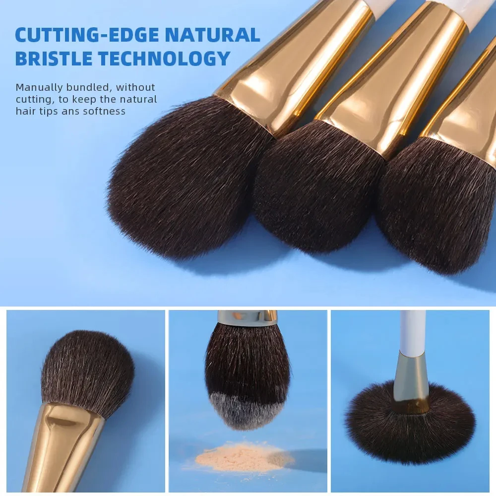 3pcs White Makeup Brush Set for Powder, Blush, Contour & Highlight - Image 6