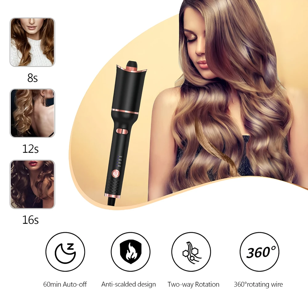 Automatic Rotating Ceramic Hair Curler with Ionic Air Spin Technology - Image 3