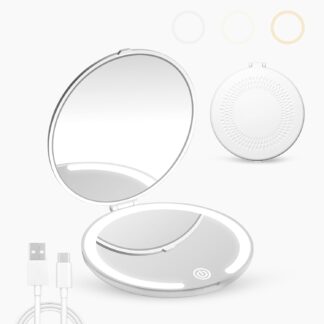 Lighted Makeup Mirror with 1X & 5X Magnification – Portable USB Rechargeable Compact Mirror