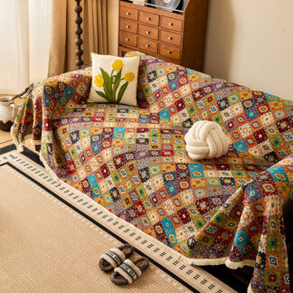 Boho Color Plaid Jacquard Sofa Cover - Elegant All-Season Blanket