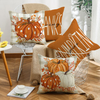 Fall Pumpkin Linen Blend Decorative Throw Pillow Covers 18x18 Inch