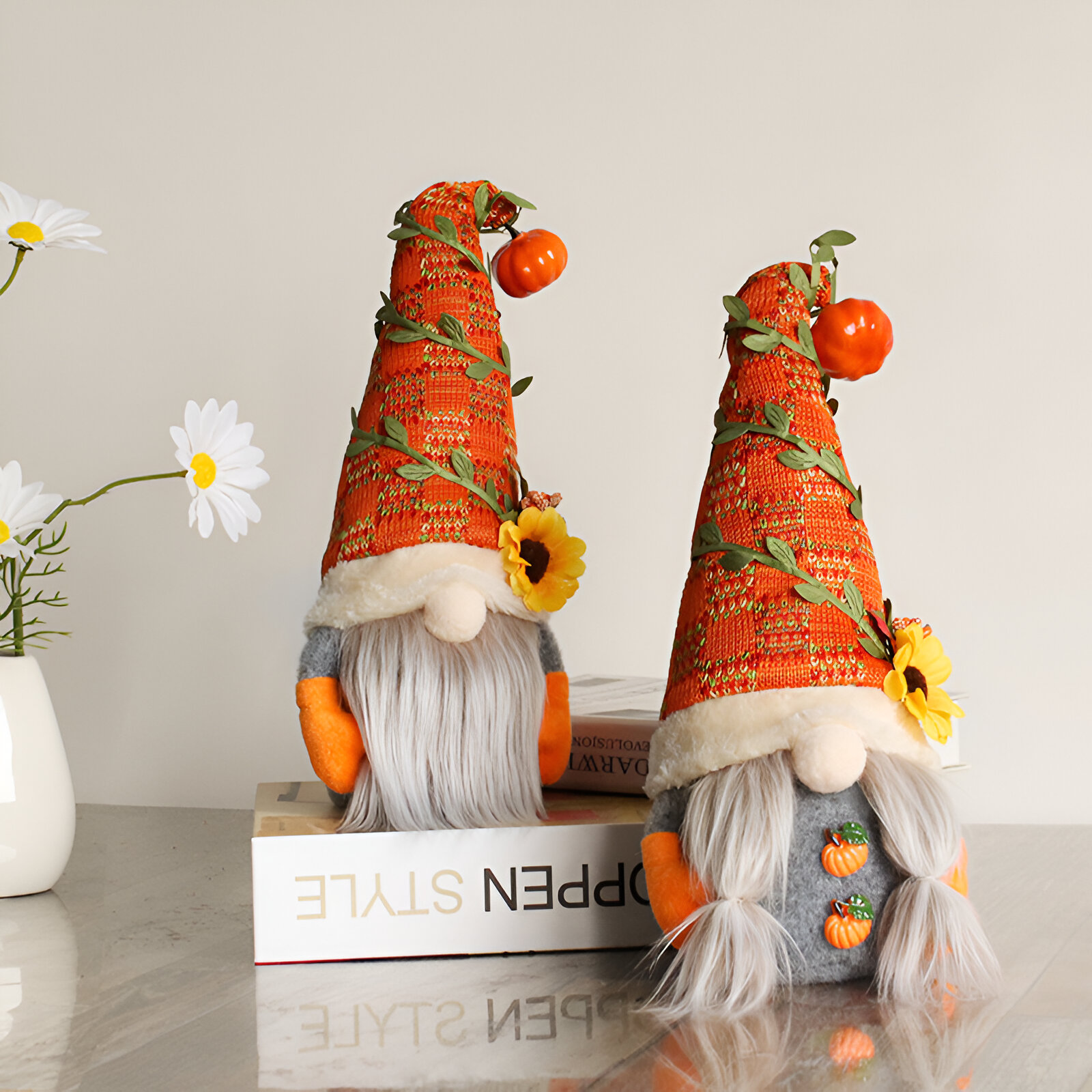 Festive Pumpkin Gnome Plush – Cozy Autumn Sunflower Decoration - Image 4