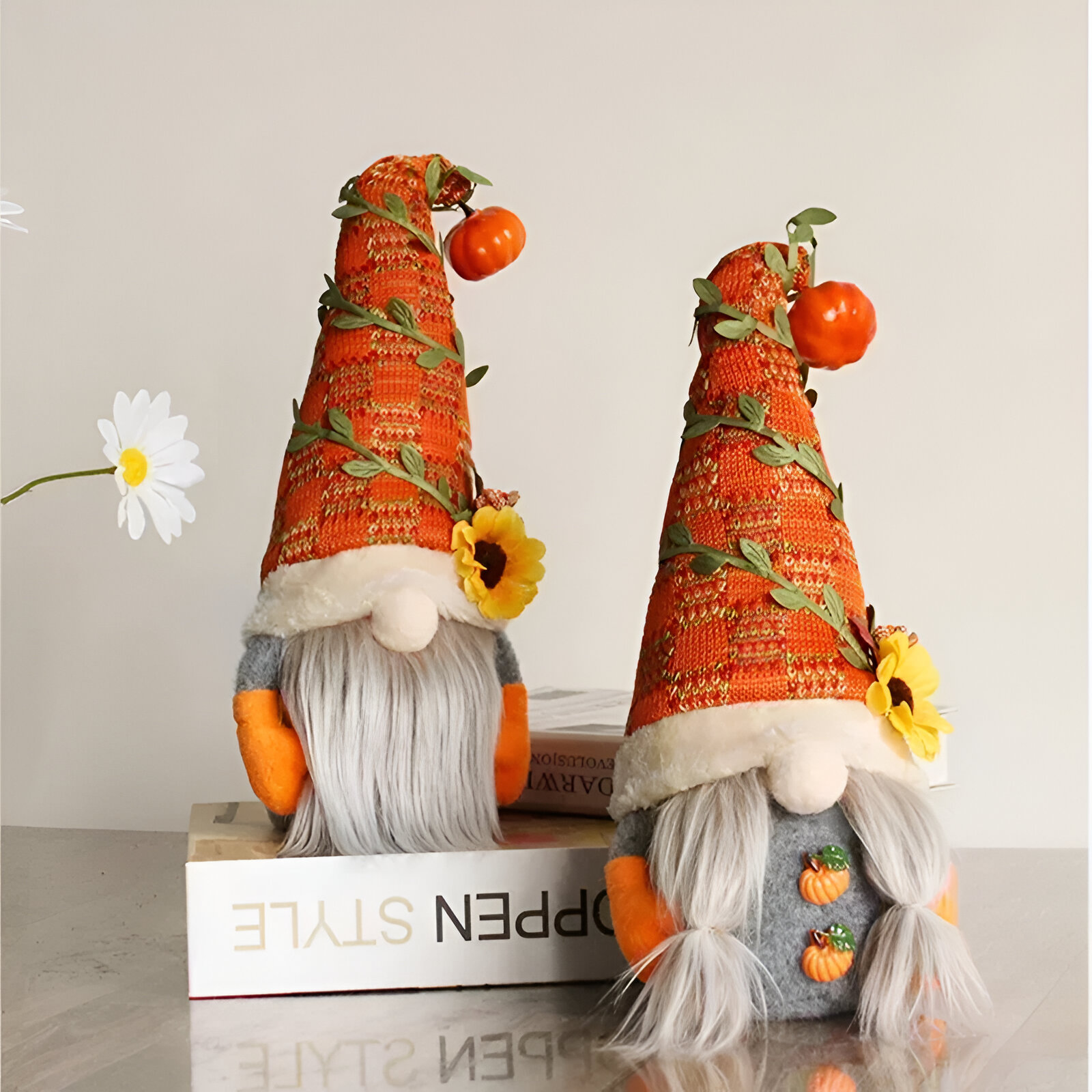 Festive Pumpkin Gnome Plush – Cozy Autumn Sunflower Decoration