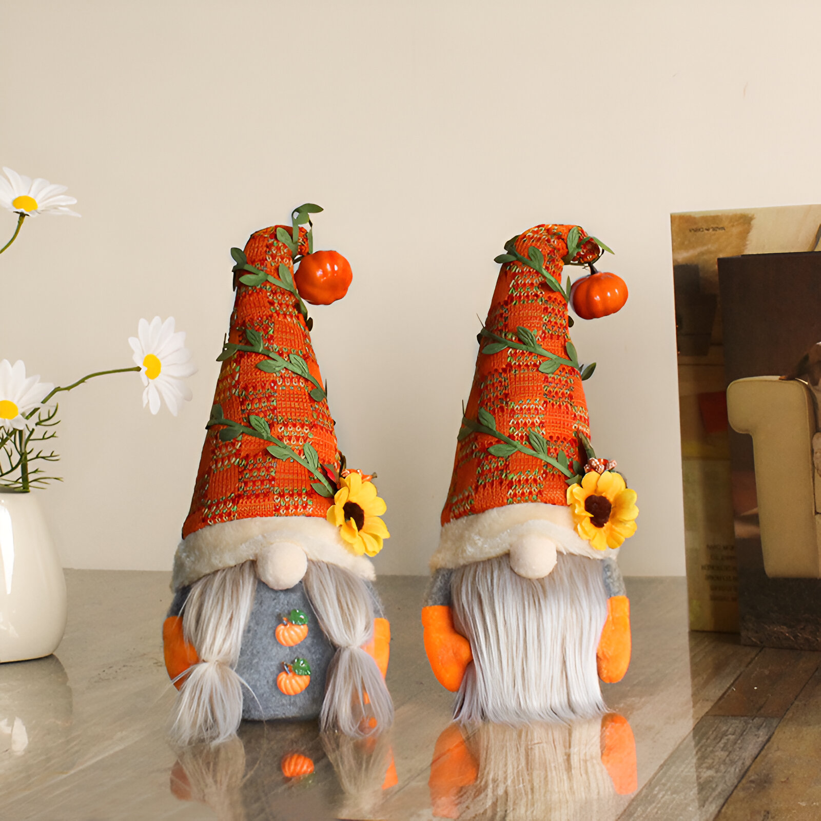 Festive Pumpkin Gnome Plush – Cozy Autumn Sunflower Decoration - Image 2